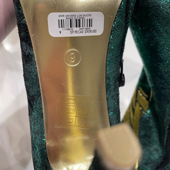 Marvel Her Universe “Loki” heel Bootie . Metallic Green & Gold Size 9 NEW - Picture 4 of 6